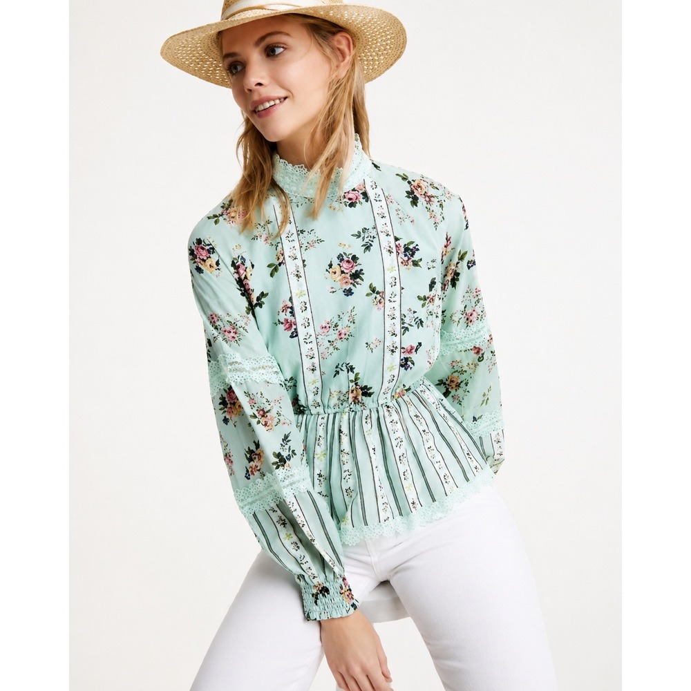Anthropologie Hemant Nandita Floral Lace Peplum Top XL Romantic Prairie Cottage